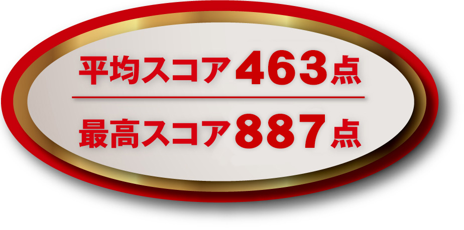 平均スコア457点　最高スコア821点